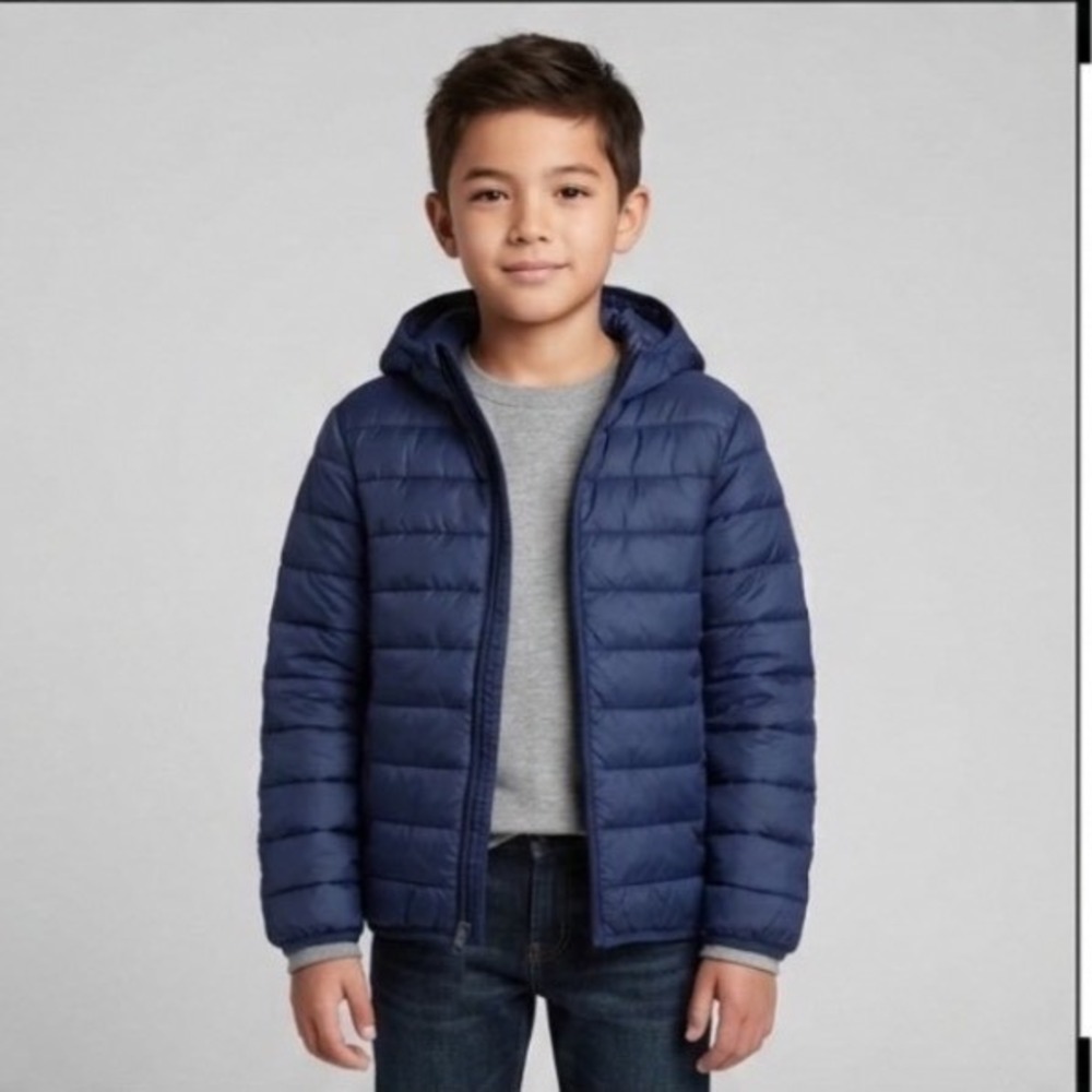 Gap Kids Upcycled Lightweight Puffer Jacket Blue PrimaLoft Hooded M 8-9 592728